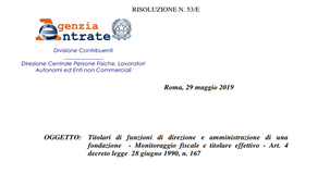 Quadro RW, niente monitoraggio per presidente e amministrazione di una fondazione