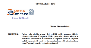 Dichiarazione dei redditi 2019: guida completa nella circolare 13/E delle Entrate