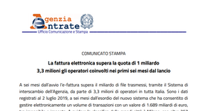 Fattura elettronica, più di 1 miliardo di invii, Milano in testa. Bilancio dei primi sei mesi