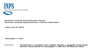 Prestazioni a sostegno del reddito a soggetti senza fissa dimora: i chiarimenti dell'INPS