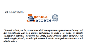 Redditi esteri non dichiarati, in arrivo le lettere dell'Agenzia delle Entrate 