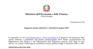 Entrate tributarie gennaio-giugno 2019: aumento dell'1,3% rispetto allo stesso periodo del 2018