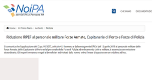 NoiPA, cedolino Forze Armate e Polizia: ad agosto il bonus defiscalizzazione