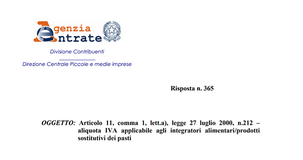 Pasti sostitutivi e integratori alimentari venduti online, aliquota IVA al 10%