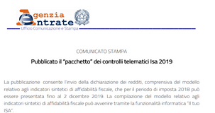 ISA 2019, pronto il pacchetto controlli. Invio dichiarazione dei redditi al via