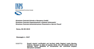 Sisma 2016/2017, versamento dei contributi INPS sospesi entro il 15 ottobre