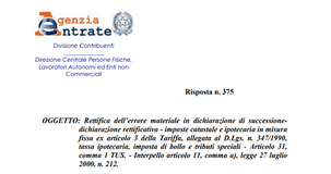 Dichiarazione di successione rettificativa per la correzione dell'errore materiale