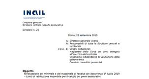 Premi INAIL 2019: dal 1° luglio rivalutati minimali e massimali