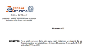 Esenzione ritenuta interessi su finanziamenti esteri: chiarimenti sull'applicazione
