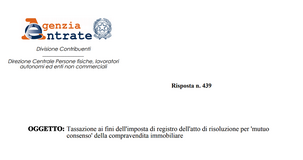 Imposta di registro proporzionale anche per la "risoluzione per mutuo consenso"