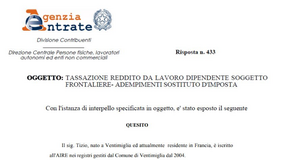 Sostituto di imposta e lavoratori frontalieri: le istruzioni delle Entrate