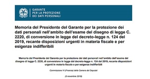 Fattura elettronica, Garante privacy: memorizzazione dati sproporzionata