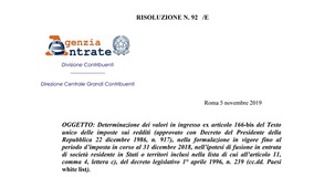 Fusione per incorporazione e valori di ingresso: i chiarimenti delle Entrate