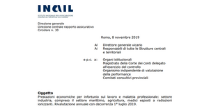 Prestazioni INAIL infortunio sul lavoro e malattia professionale rivalutate da luglio 2019