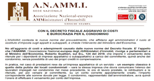 ANAMMI: arrivano le critiche al Decreto fiscale in merito all'aumento dei costi per i condomini