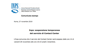 Numero verde Inps in manutenzione, dal 29 novembre al 2 dicembre non funziona