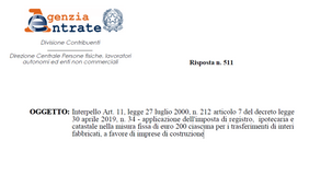 Imprese di costruzione, quando sono agevolate imposte ipotecaria e catastale?