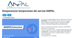 MyANPAL, portale in manutenzione dal 12 al 16 dicembre 2019: servizi sospesi