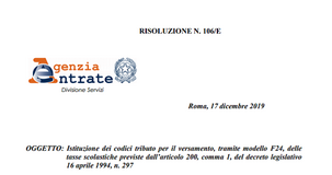 Tasse scolastiche, pagamento con modello F24 dal 2020: codici tributo e istruzioni