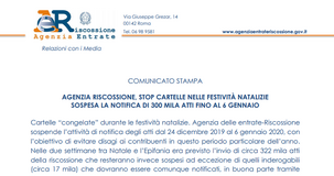 Notifica cartelle sospesa fino al 6 gennaio: stop dell'Agenzia delle Entrate Riscossione