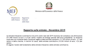Entrate tributarie e contributive, Mef: diminuzione dell'1% negli 11 mesi del 2019