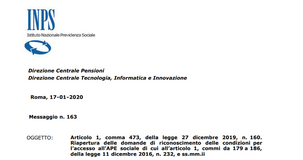 APE sociale 2020, l'INPS annuncia la riapertura delle domande