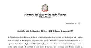 Dichiarazione Ires e Irap, i dati MEF 2020 relativi al periodo di imposta 2017
