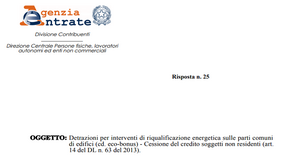 Ecobonus condomini, cessione del credito anche per i residenti all'estero