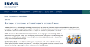 Riduzione premio INAIL 2020 per prevenzione: domanda in scadenza il 2 marzo