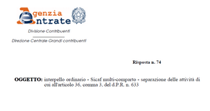 SGR e contabilità separata, regime IVA da applicare anche alle SICAF