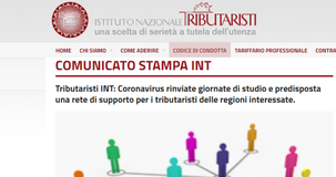 Coronavirus, INT: rinvio delle giornate di studio e rete di supporto per tributaristi