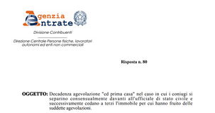 Bonus prima casa e separazione consensuale: decadono i benefici