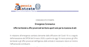Coronavirus, comunicato Agenzia delle Entrate: limitato l'accesso agli uffici