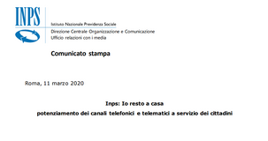 Coronavirus, servizi online INPS potenziati e numeri provinciali ad hoc