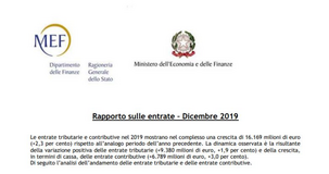Entrate tributarie e contributive, dati MEF 2019: crescita di 16,1 miliardi e più 2,3%