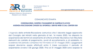 Comunicato ufficiale Agenzia delle Entrate Riscossione: cartelle ed avvisi sospesi fino a maggio