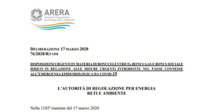 Coronavirus e bonus bollette, rinnovi acqua, gas ed elettricità: proroga Arera