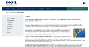 Coronavirus, le istruzioni INAIL per la validazione di mascherine e dpi