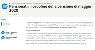 Pensioni INPS pagamento anticipato per maggio 2020