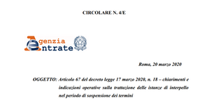 Decreto Cura Italia, sospensione interpelli: le istruzioni dell'Agenzia delle Entrate