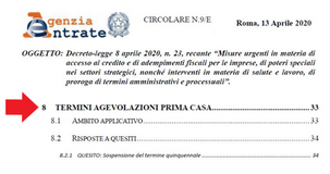 Agevolazioni prima casa e Decreto Liquidità: la posizione delle Entrate