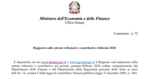 Entrate tributare e contributive, dati MEF gennaio e febbraio 2020: crescita del 7,3%