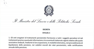Pensioni, trattenute sindacali nel cedolino INPS e nella Certificazione Unica dal 2020