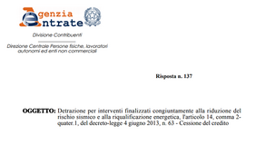 Ecobonus e sismabonus, l'Agenzia delle Entrate sulle regole per la cessione del credito
