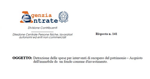 Detrazione recupero patrimonio: la SGR è diversa da un'impresa e non ne ha diritto