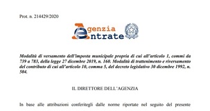 Versamento IMU 2020 con Modello F24: istruzioni dell'Agenzia delle Entrate
