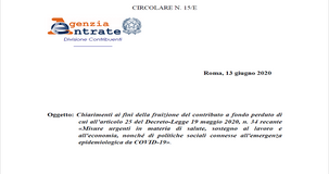 Contributi a fondo perduto: ecco la circolare dell'Agenzia delle Entrate