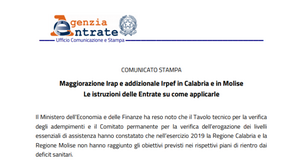 Maggiorazione Irap e addizionale Irpef, Molise e Calabria: istruzioni AdE