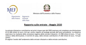 Entrate tributarie gennaio maggio 2020: 22 miliardi di euro in meno