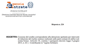 Sismabonus condominio e regime forfettario: istruzioni sulla cessione del credito